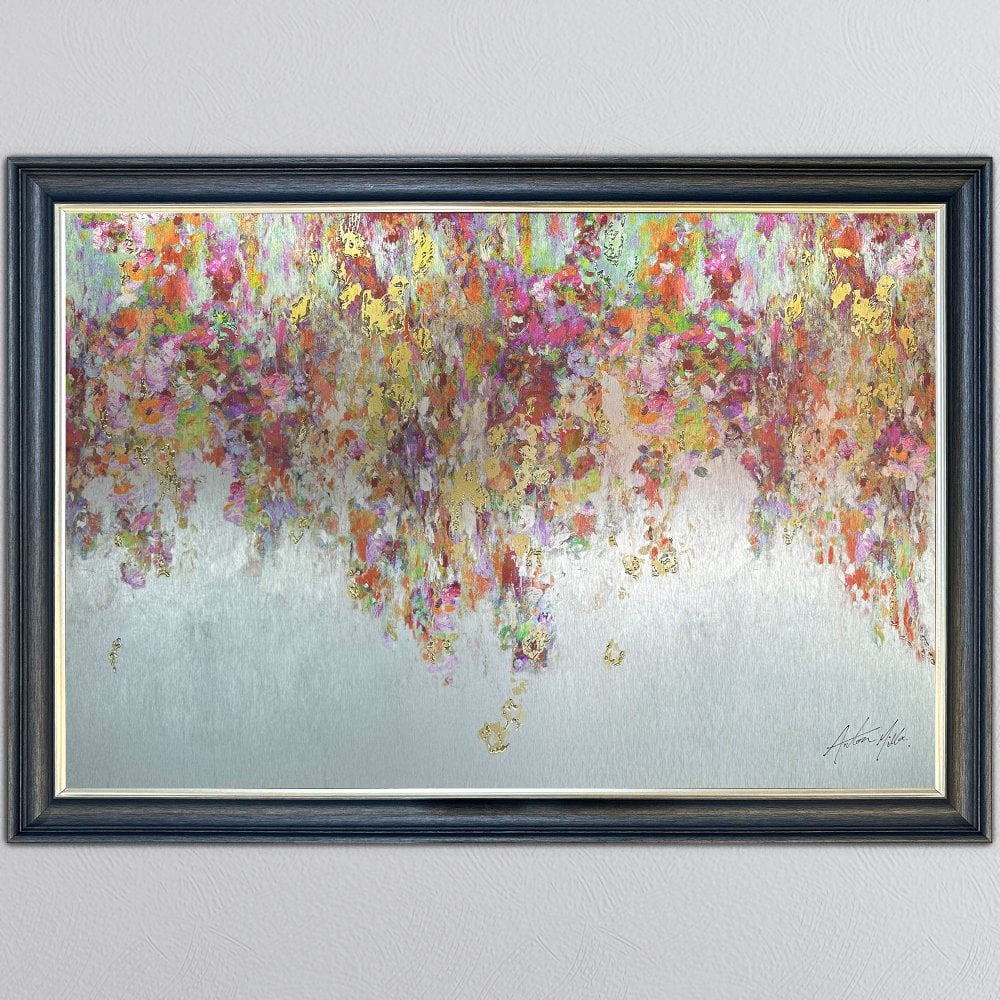 Blooming Blossom on Aluminium Panel Wall Art in a dark grey black and champ
