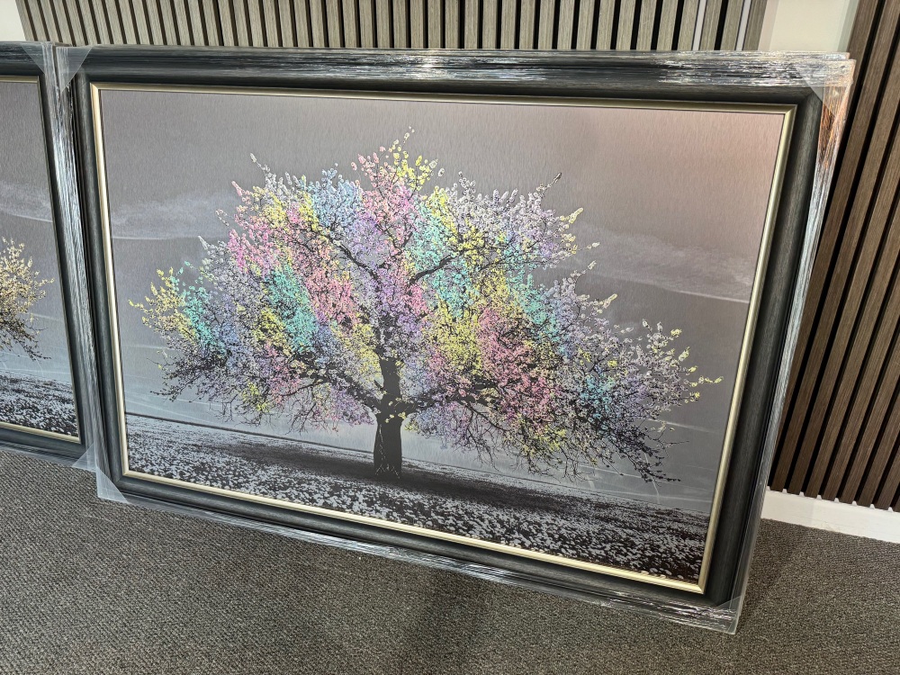 Cherry Tree Multi Colour 168cm x 114cm  in a dark grey black and champagne frame trim frame