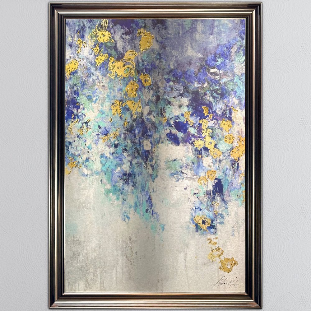 Blooming Blue  on an  Aluminium Panel Wall Art in a Metallic vegas frame