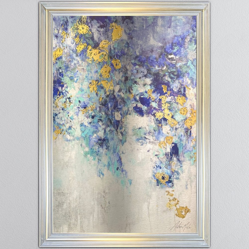 Blooming Blue  on an  Aluminium Panel Wall Art in a silver vegas frame