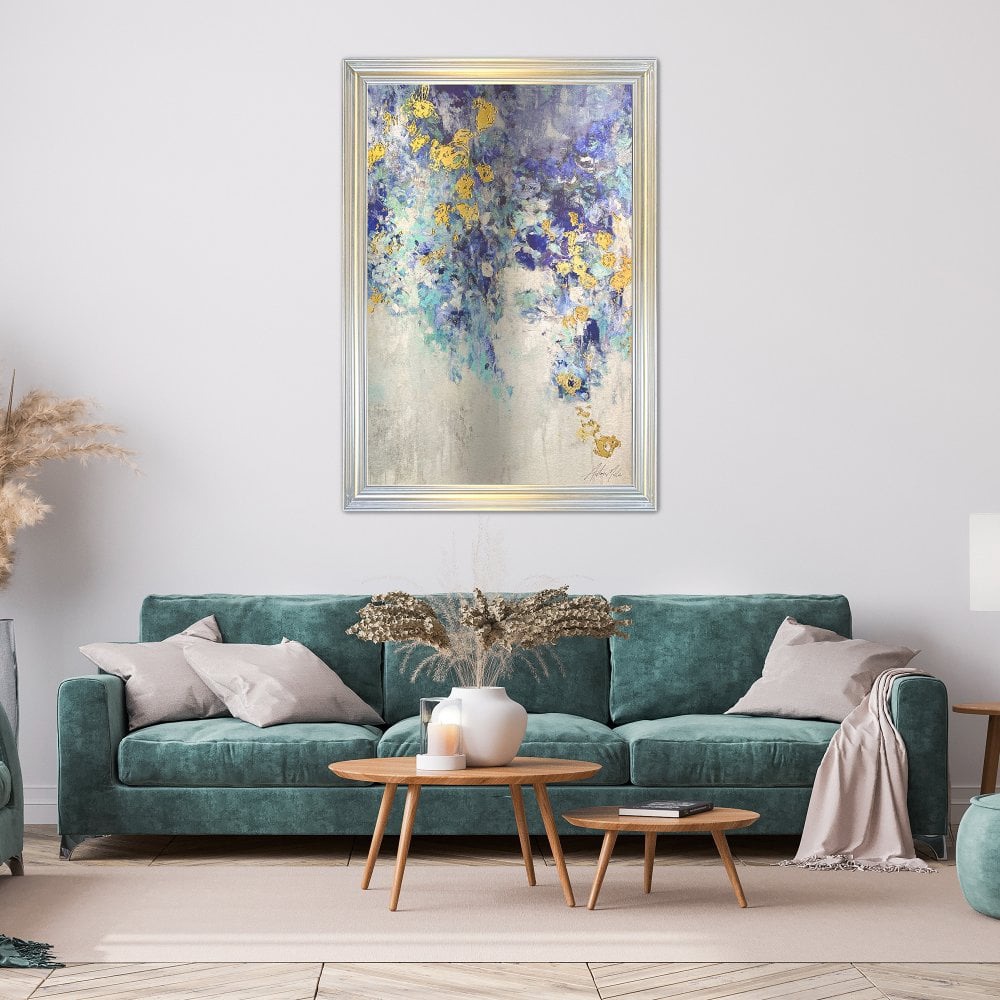 Blooming Blue  on an  Aluminium Panel Wall Art in a silver vegas frame