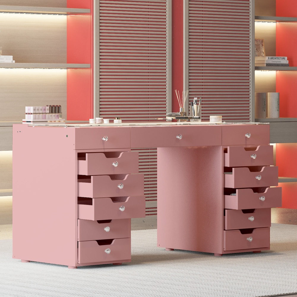 Eva Vanity Desk  in Pink 13  Draw with built in Led light & USB port