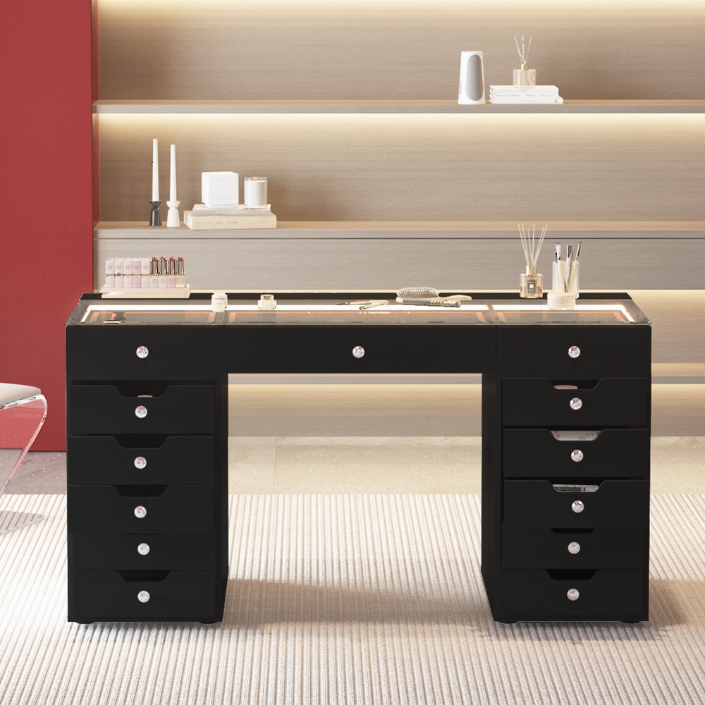 Eva Vanity Desk  in Black 13  Draw with built in Led light & USB port