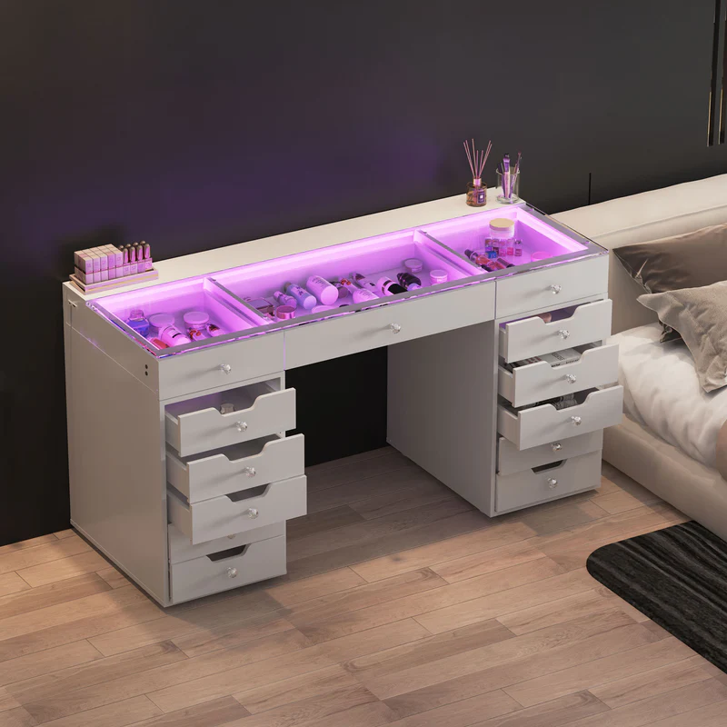 Eva Vanity Desk 13  Draw with built in Led light, bluetooth & USB port