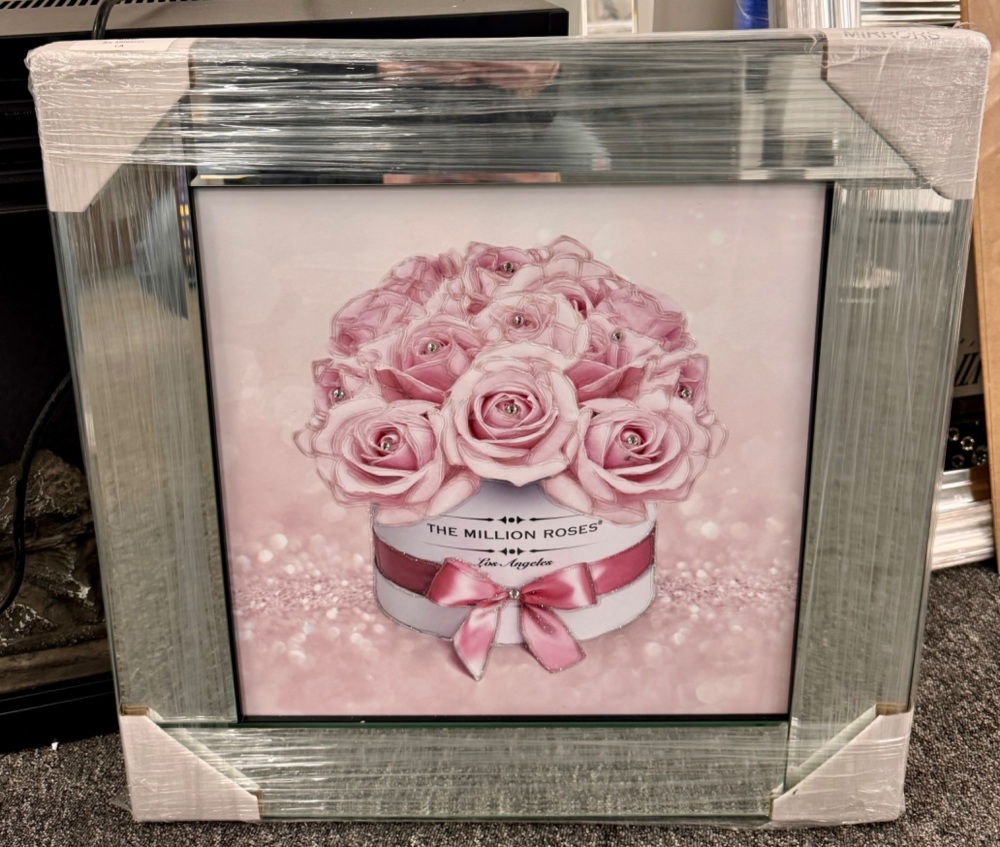 Mirror Framed Sparkle Glitter Art Million Roses Pink 