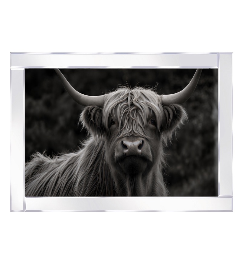 Mirror framed art print "Highland Cow" 100cm x 60cm