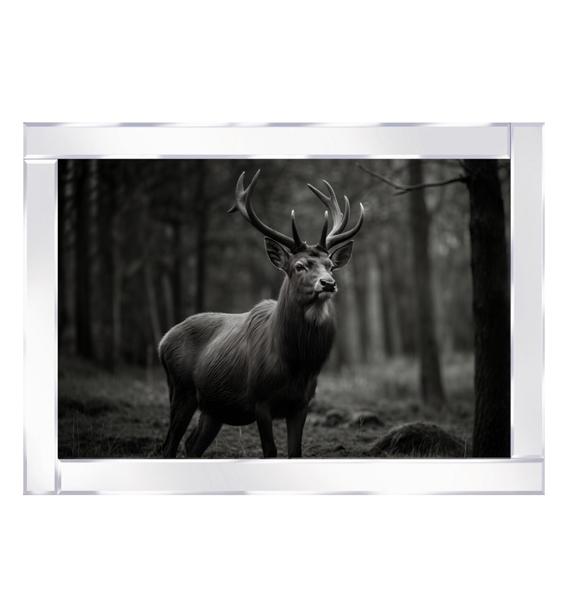 Mirror framed art print "solitary stag stands majestic amidst the tranquil night forest" 100cm x 60cm