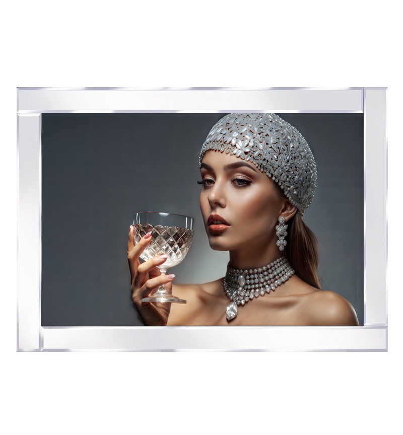 Mirror framed Beautiful Stunning lady adorned with a diamond headband and necklace  Wall Art
