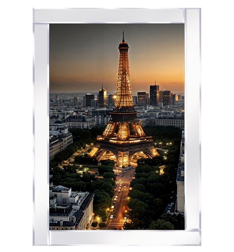 Mirror framed art print " The Eiffel Tower sparkles, casting its iconic glow over Paris" 100cm x 60cm