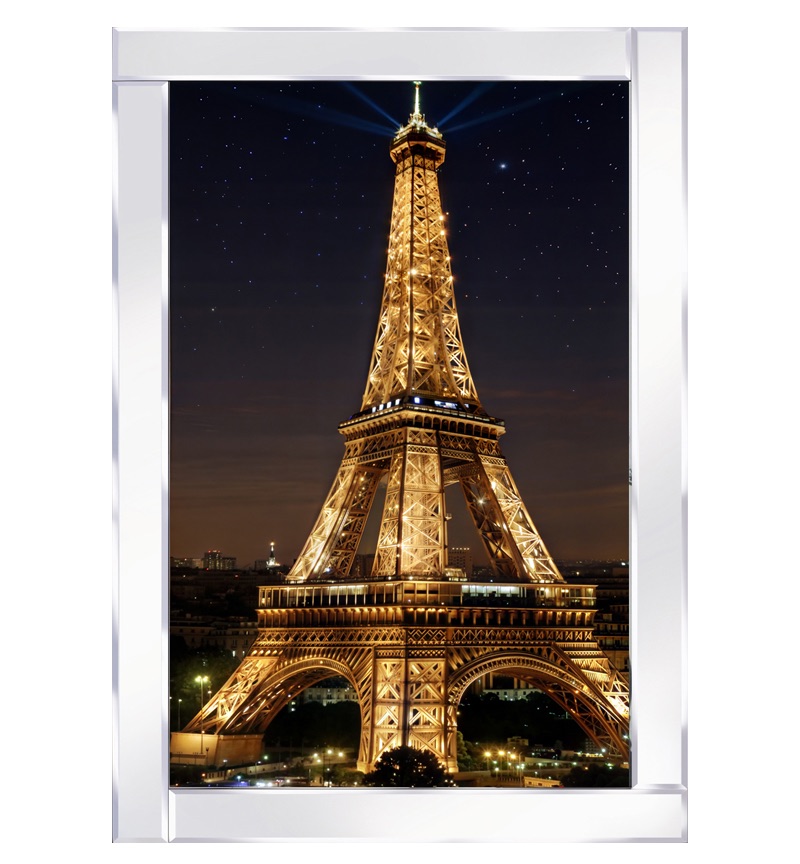 Mirror framed art print " Eiffel Tower illuminates the Night Sky" 100cm x 60cm