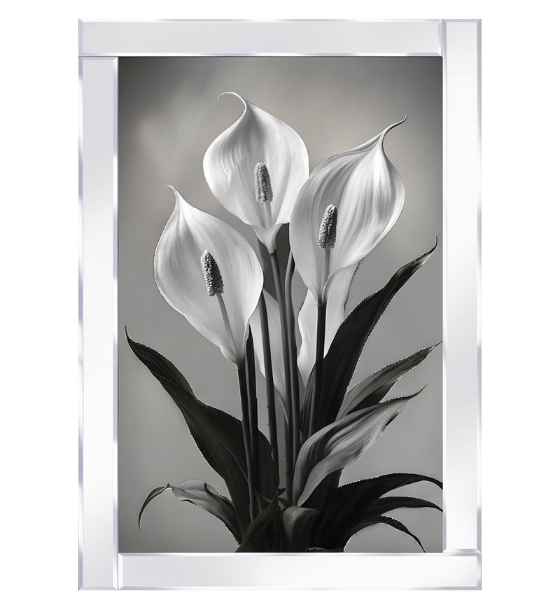Mirror framed art "A Trio of White Peace Lilies" 100cm x 60cm