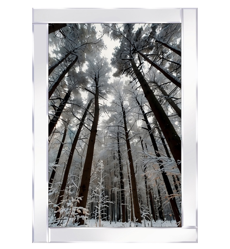 Mirror framed art " Aerial View of Winter Forest Blanketed in Pristine White Snow" 100cm x 60cm