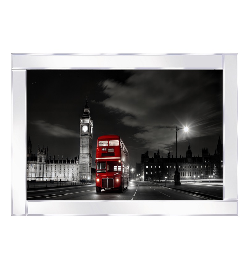 Mirror framed art print "London  Bus Backdrop in Parliament Square"