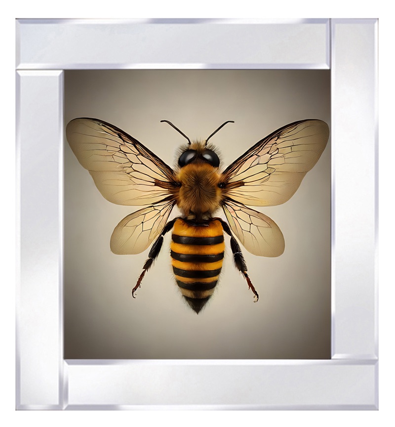 Mirror framed art print Shimmering  Golden Manchester bee, symbolising strength" 60cm x 60cm
