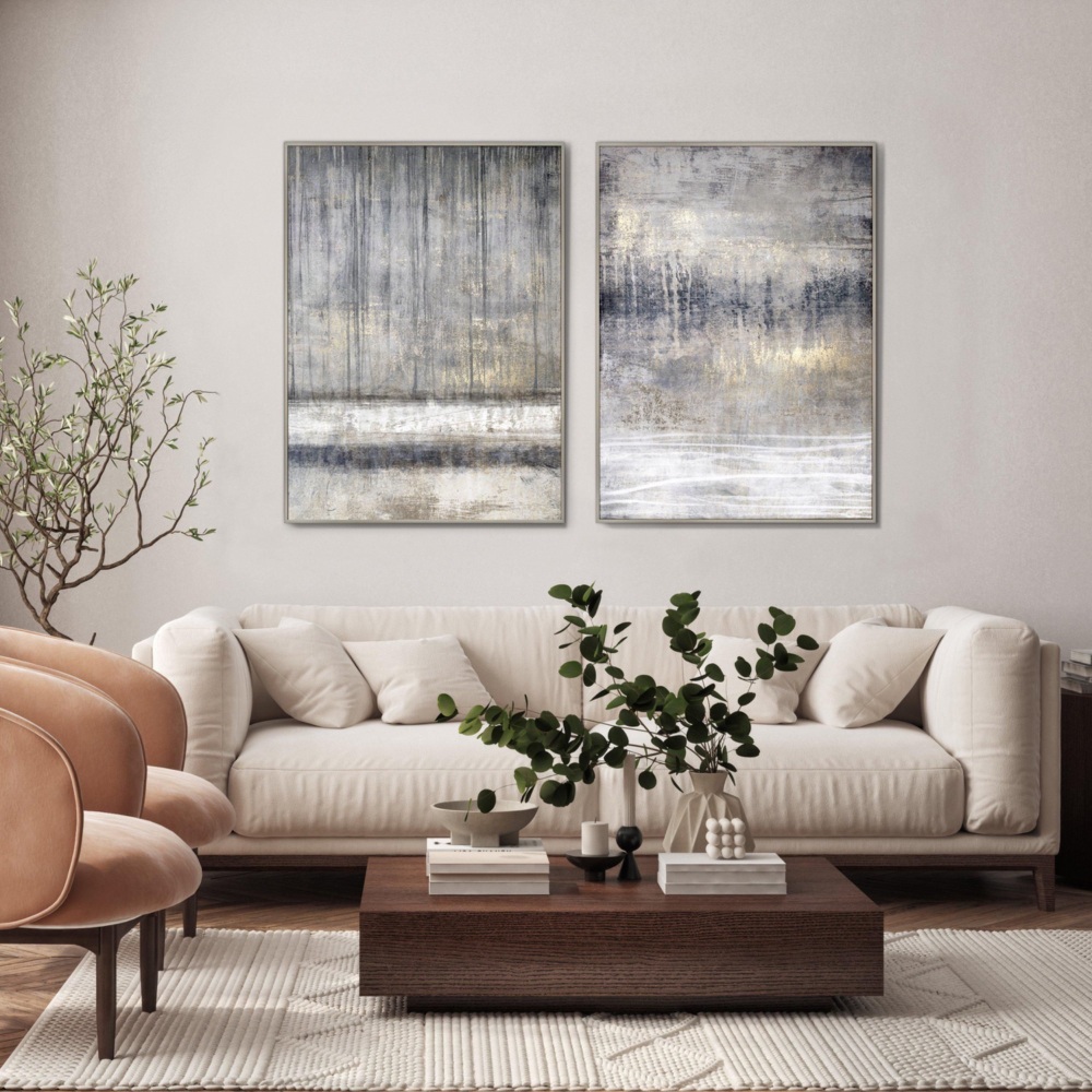 A set of contemporary framed canvases that boast flare.