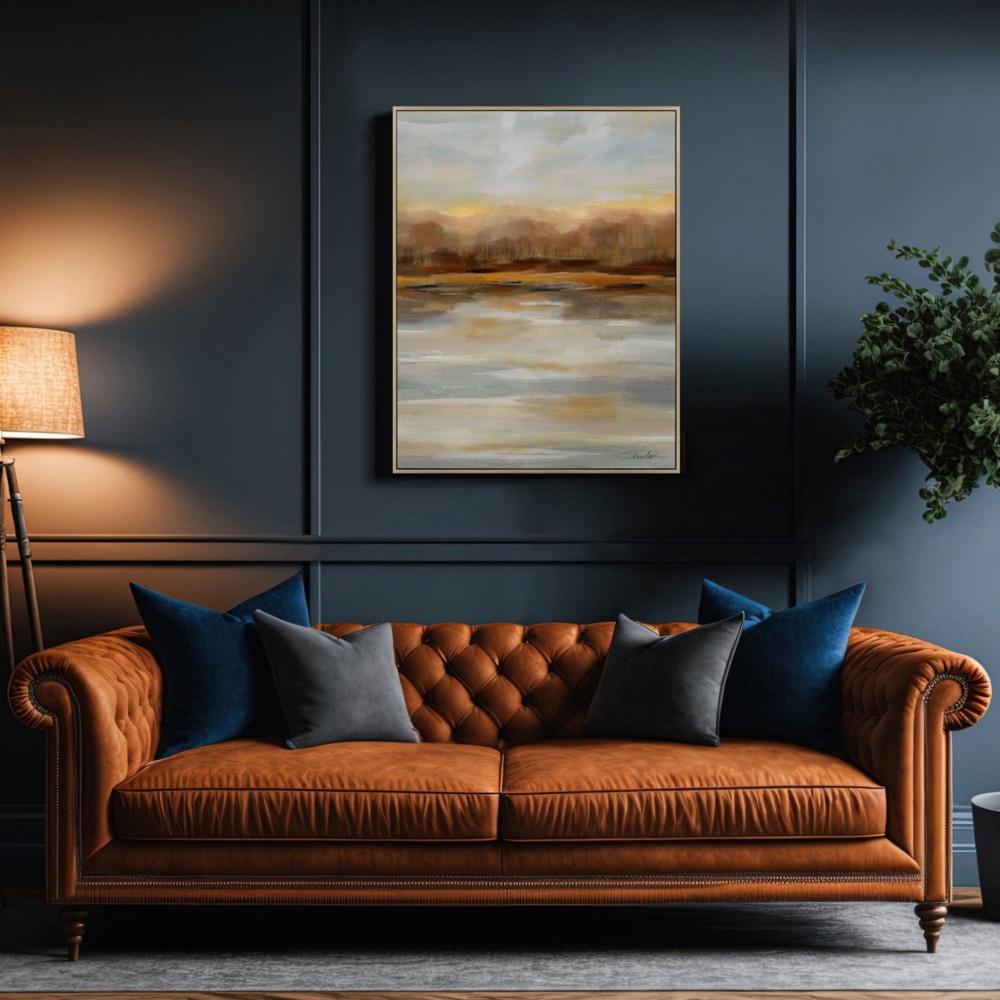 Lake Sunset contemporary framed canvas