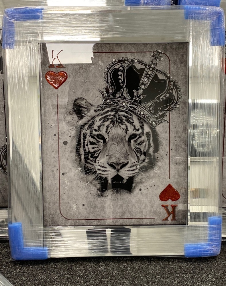 Mirror framed  Playing Card Art Wall Art  King Lion  in a mirror frame 