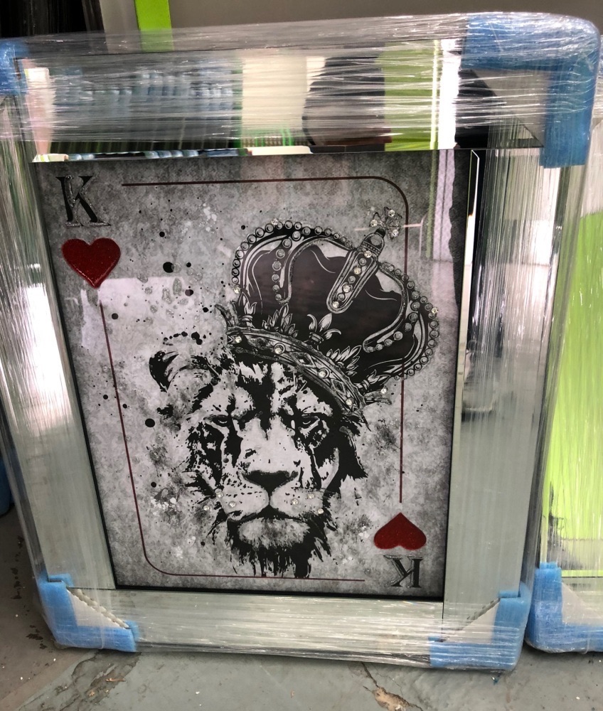 Mirror framed  Playing Card Art Wall Art  King Lion  in a mirror frame