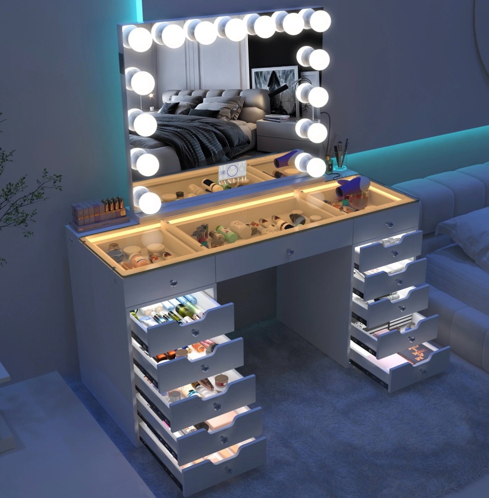 #* Eva Vanity Desk 13  Draw with built in lights