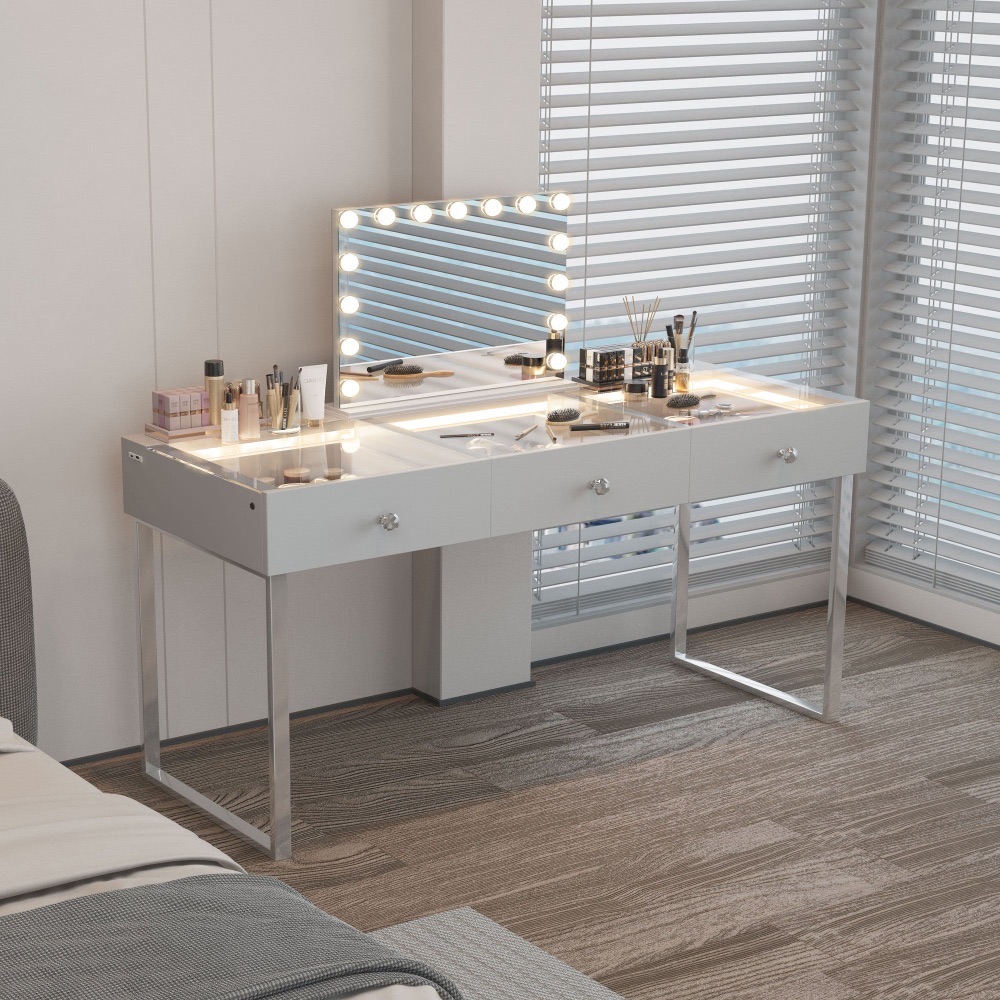 Billie Vanity Desk 3 Drawer with built in Led lights
