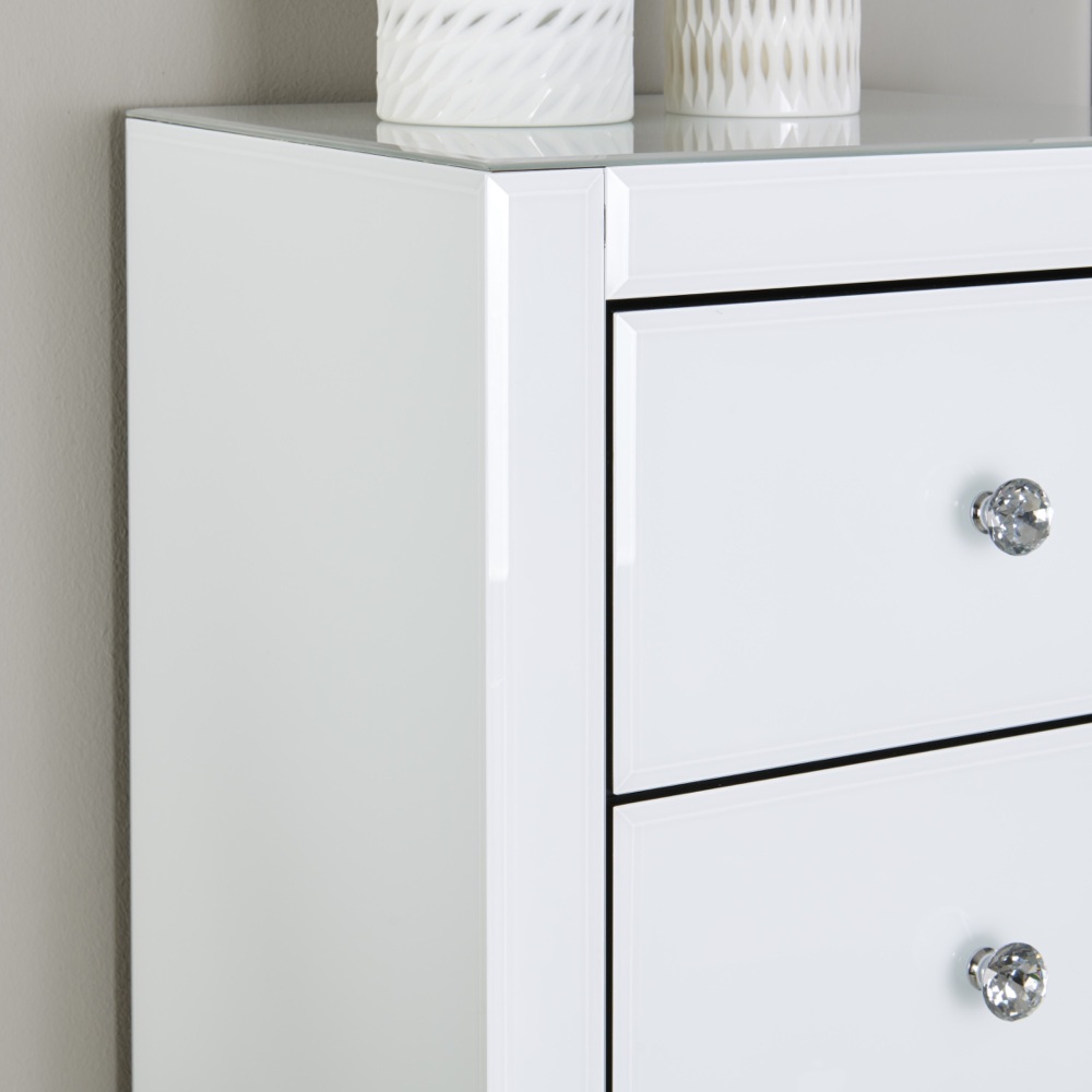 Mirrored White 5 Draw Tallboy Chest 114cm x 40cm x 40cm