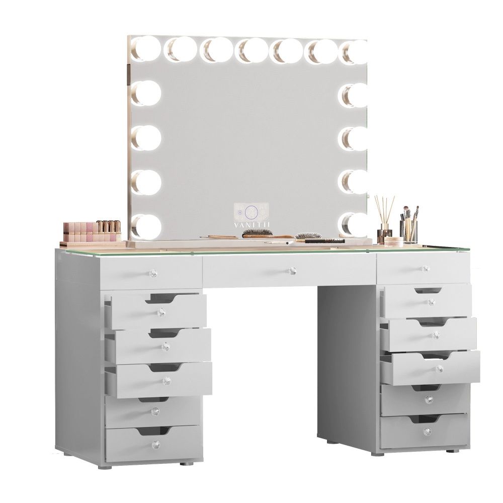 #* Eva Vanity Desk 13  Drawer with built in Led light & USB port in stock
