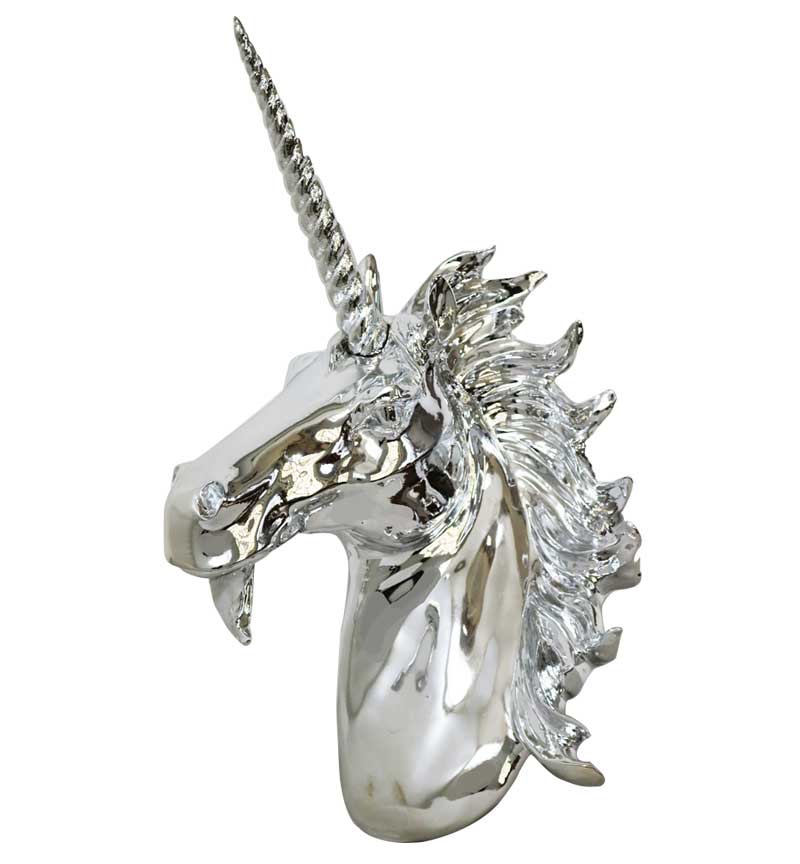 Wall Hanging 18" Unicorn Head in chrome silver
