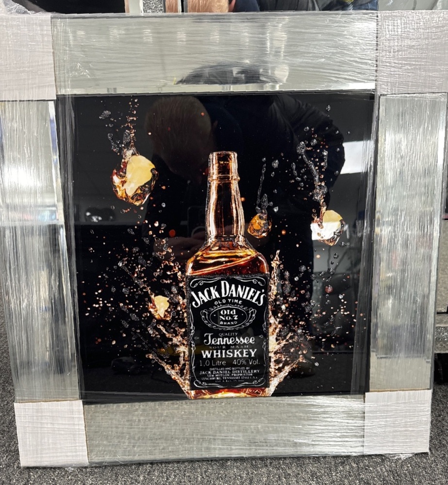 ** Jack Daniels Glitter Art Mirrored Frame ** 55cm x 55cm   in stock