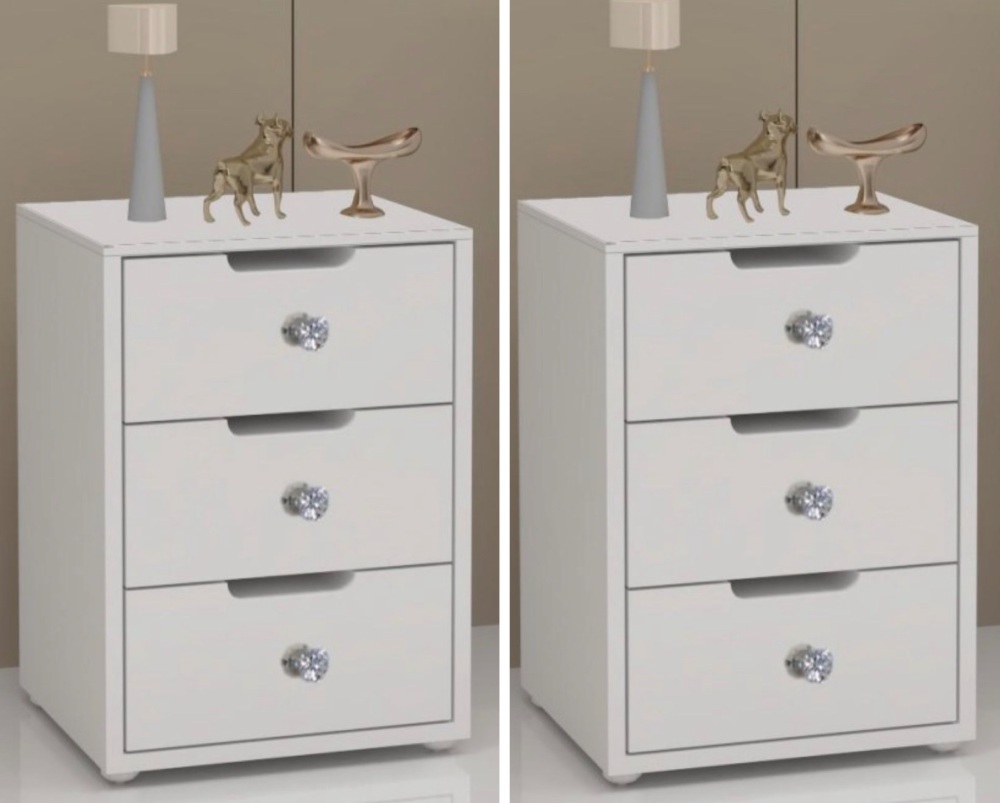 # * SPECIAL OFFER PRICE * Toulouse 3 Drawer Bedside chest White x 2 a pair