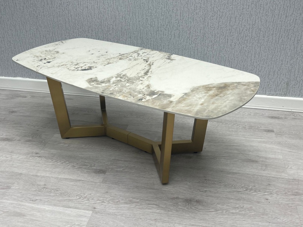 Sorrento Oval Ceramic Gold Coffee Table 120cm