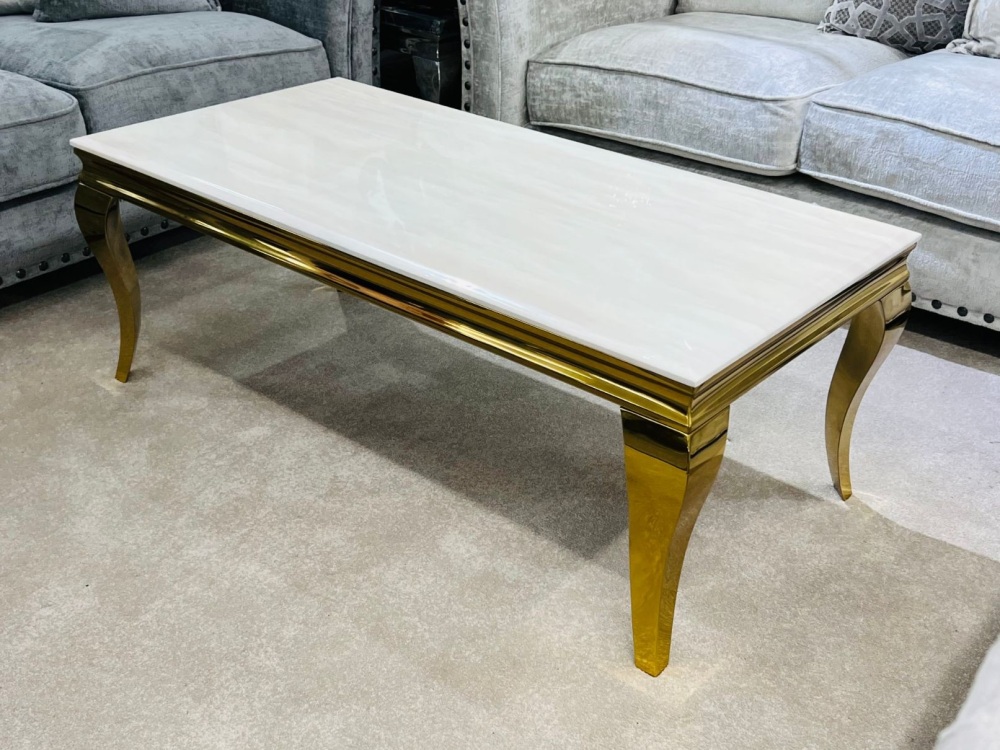 Sofia Cream & Gold Frame Marble Coffee Table 120cm