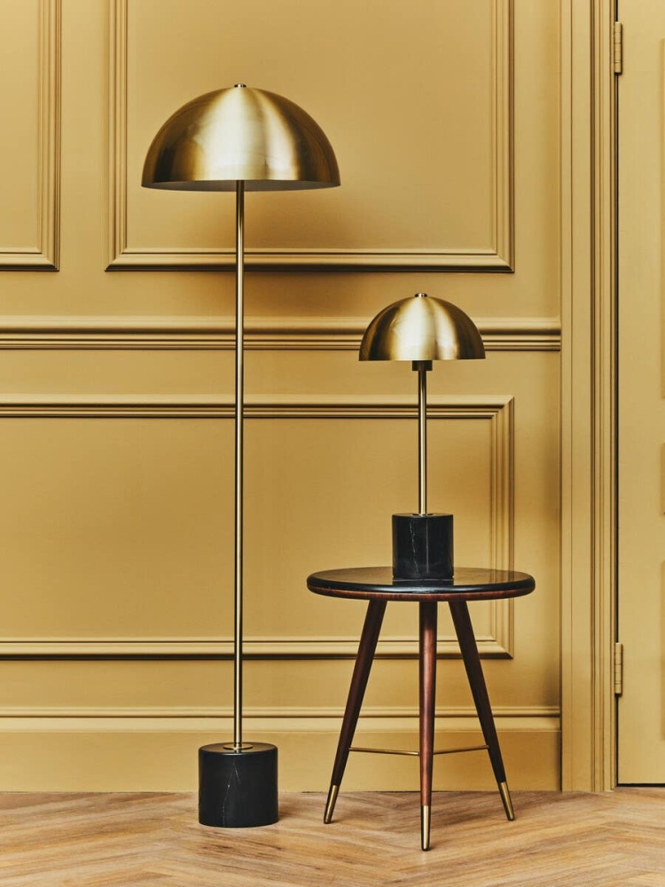 Murdoch Brushed Brass Floor Lamp with Black Marble Base