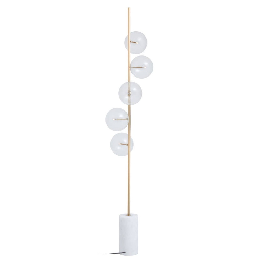 Abira Five Bulb Brushed Gold & White Marble Floor Lamp