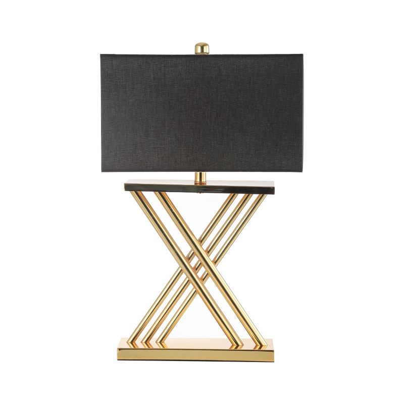 X Gold Table Lamp with Black Linen Shade