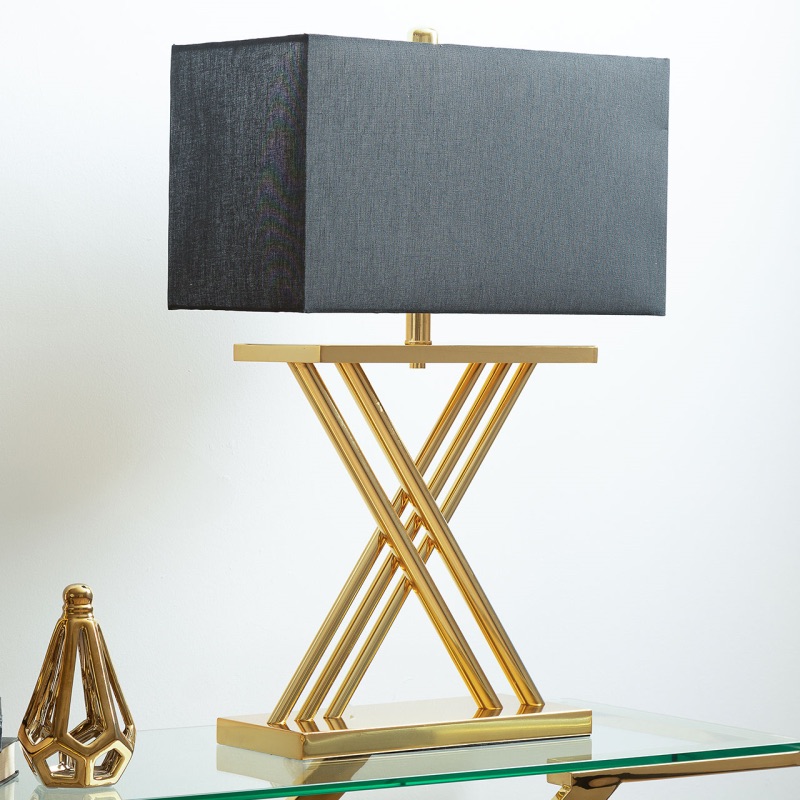 X Gold Table Lamp with Black Linen Shade