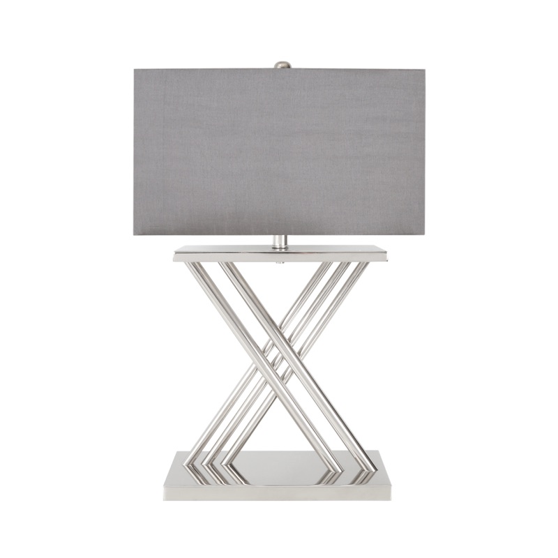 X Silver Table Lamp with Grey Shade