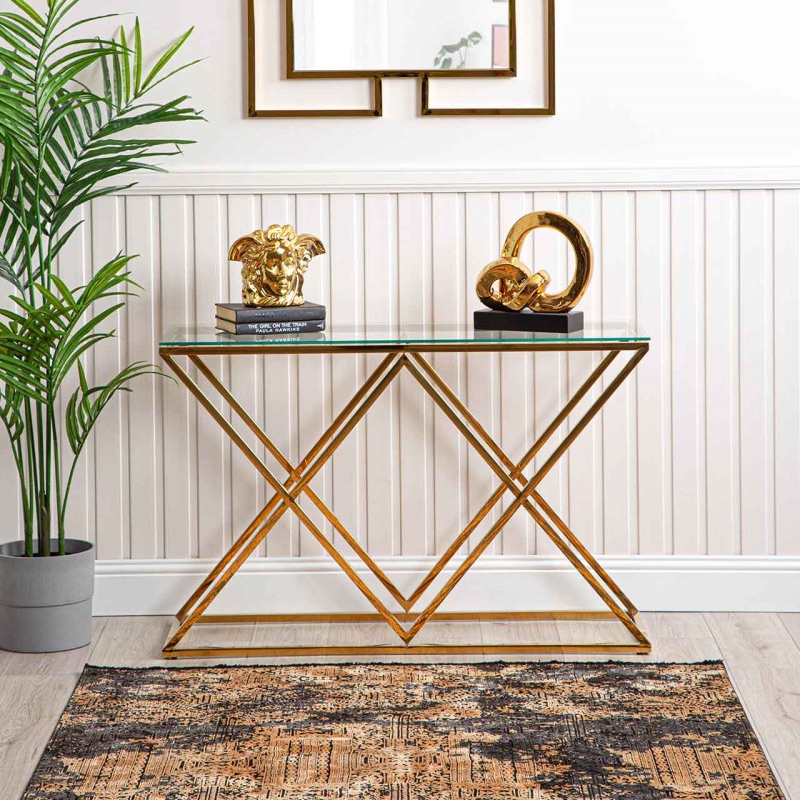 Imperia Gold Glass Top Console Table