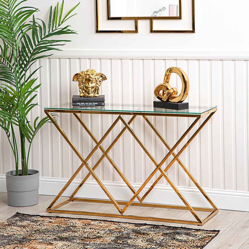 Imperia Gold Glass Top Console Table