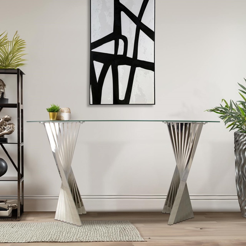 Lucille Stainless Steel Console Table with Clear Glass