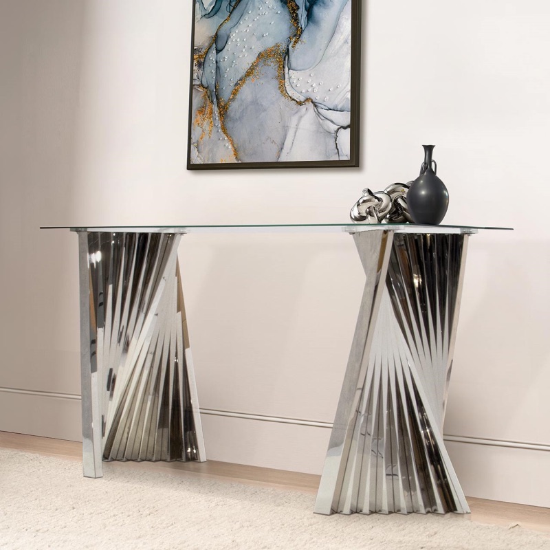 Lucille Stainless Steel Console Table with Clear Glass