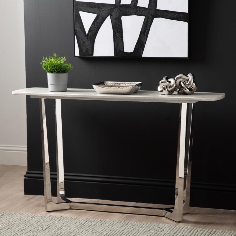 Meghan Chrome Metal with Grey Faux Marble Top Console Table