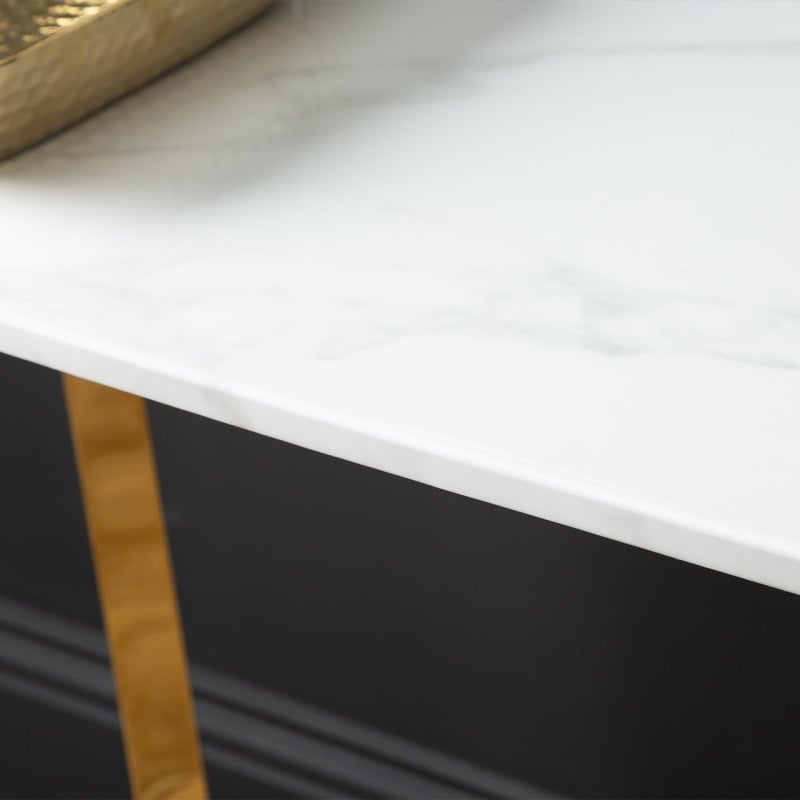 Meghan Gold Metal with white Faux Marble Top Console Table