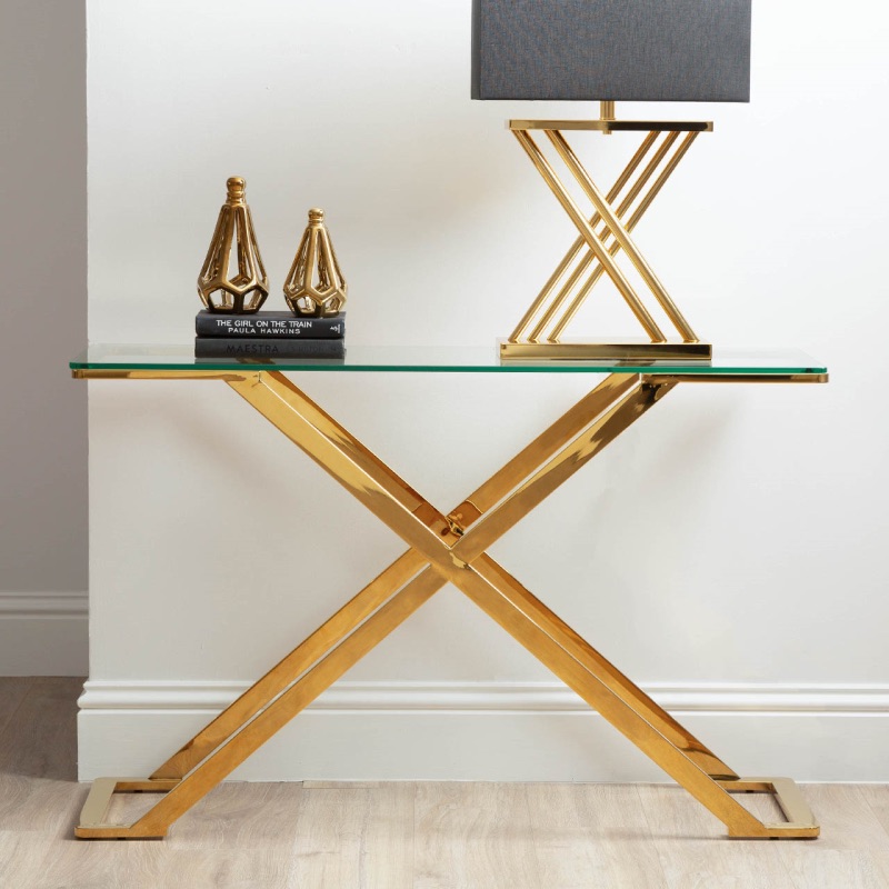 Axel Gold Metal with Clear Glass Console Table