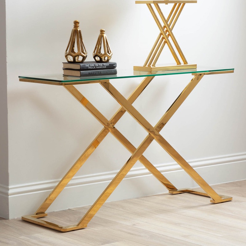 Axel Gold Metal with Clear Glass Console Table