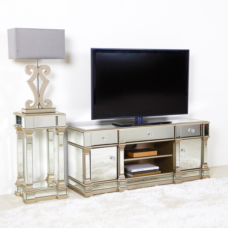 Apollo Champagne Mirrored 2 Door 3 Drawer TV Entertainment Unit 180cm