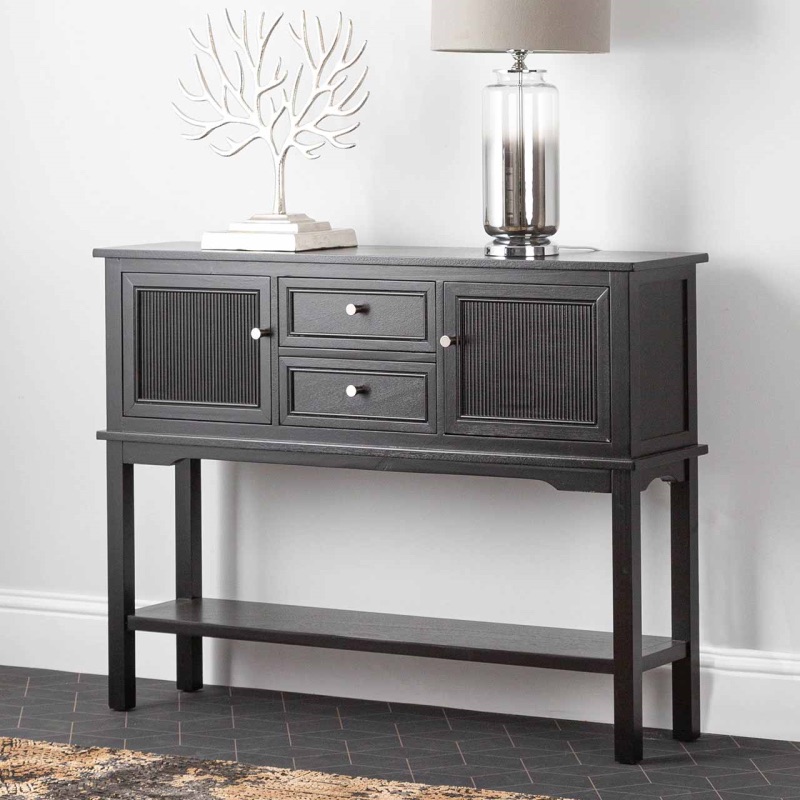 Lindon Black Wood 2 Drawer and 2 Door Sideboard 106cm