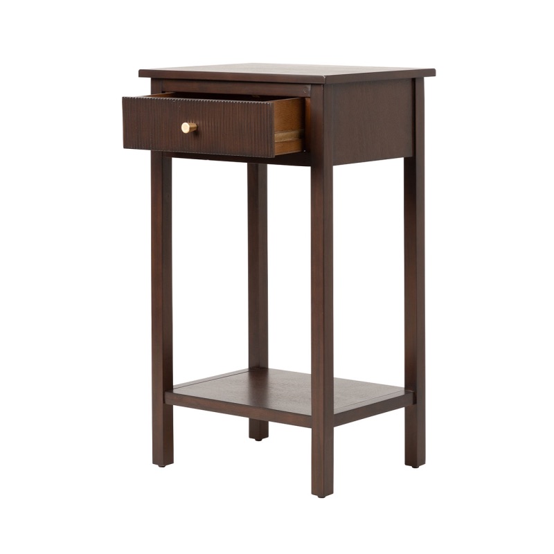 Lindon Walnut Brown 1 Drawer End Table with Gold Handles