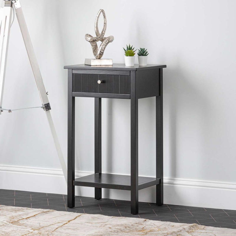 Lindon Black wood  1 Drawer End Table with Gold or Silver Handles