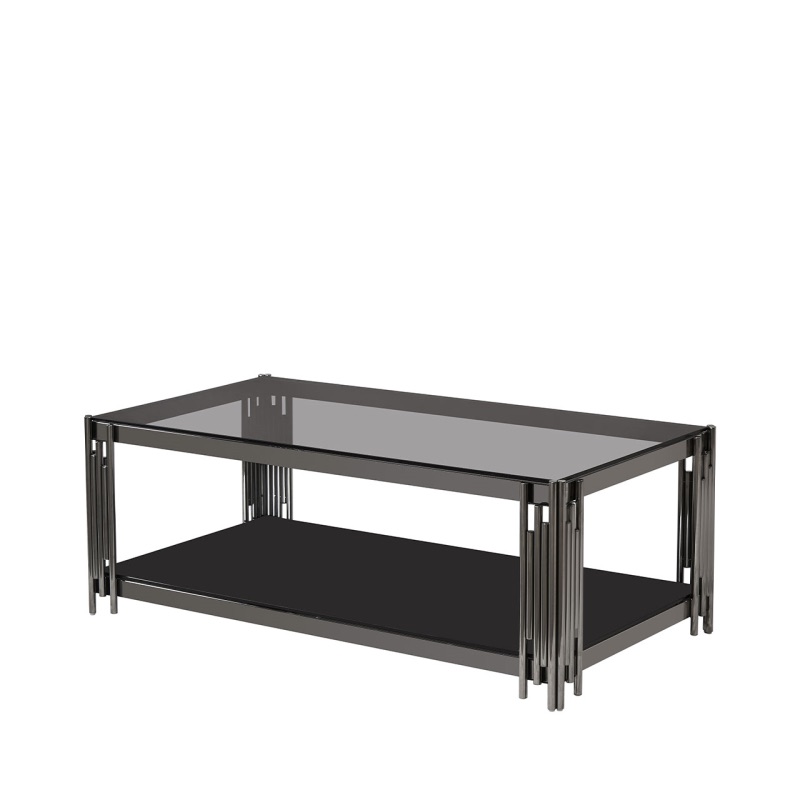 Cohen Black Gunmetal Steel Tubes and Smoke Glass Top Coffee Table