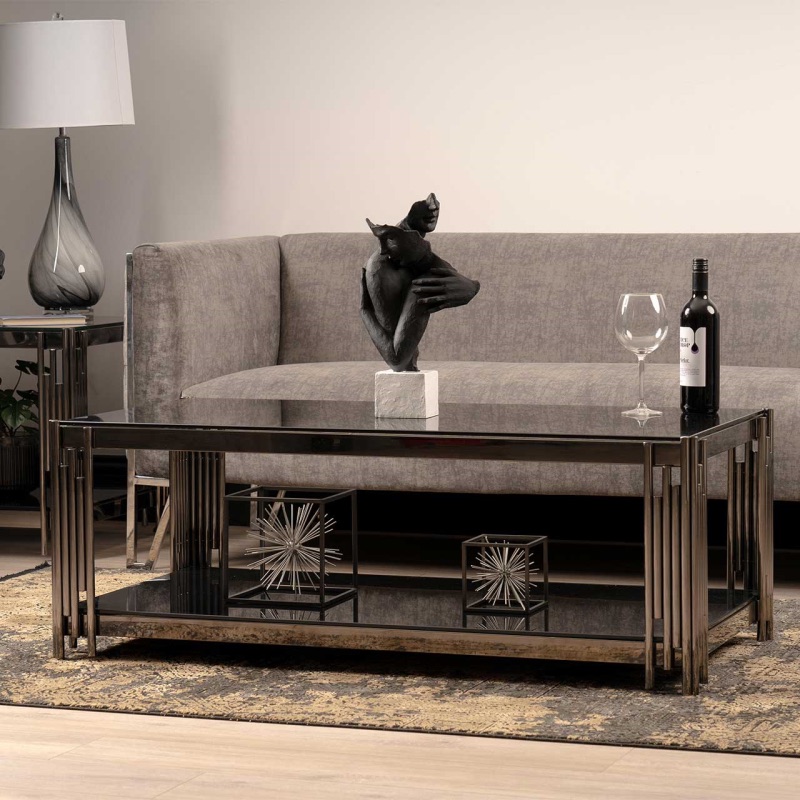 Cohen Black Gunmetal Steel Tubes and Smoke Glass Top Coffee Table